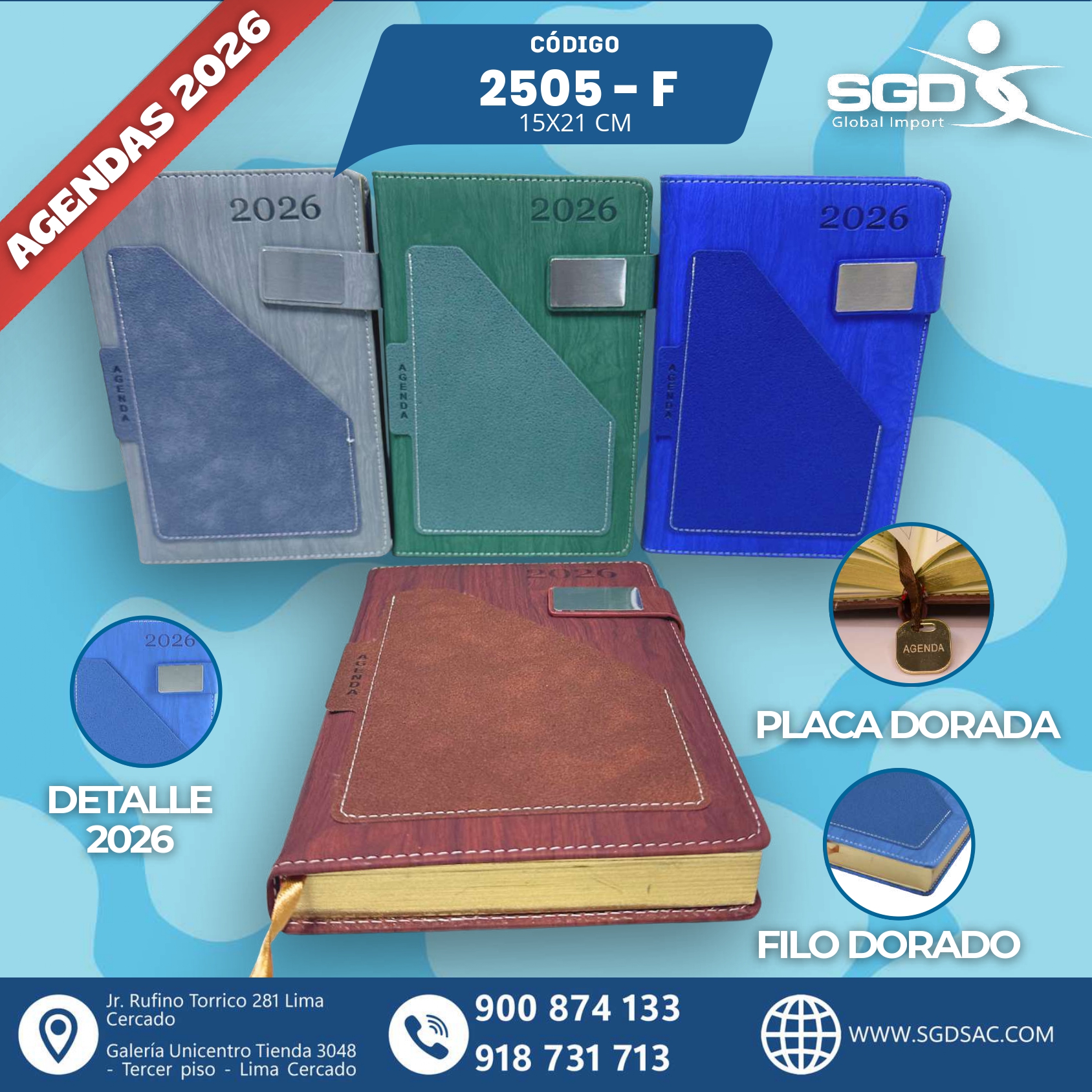 Agenda de lujo 2026 filo dorado